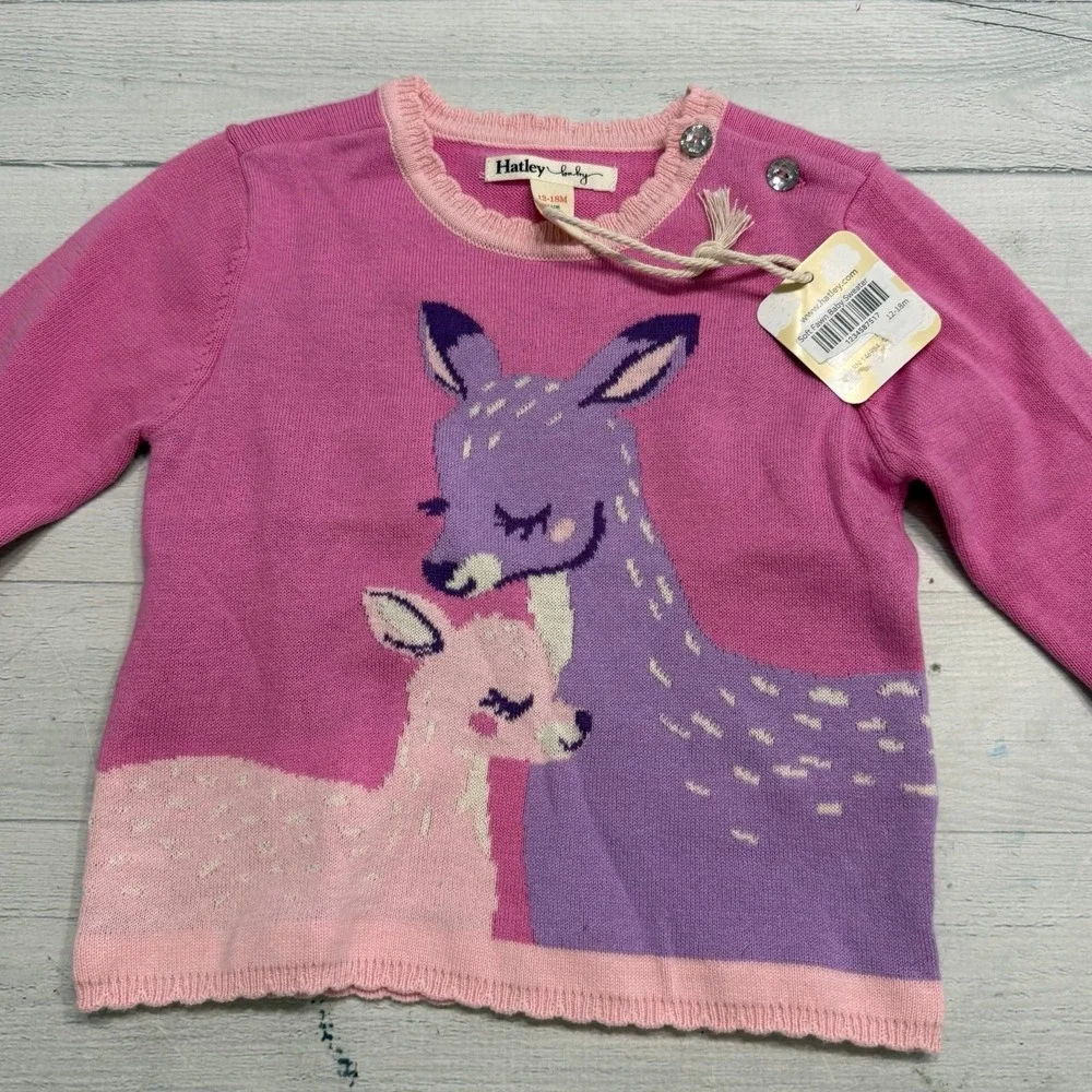 Hatley soft fawn baby sweater pink‎ purple 12-18 months NEW